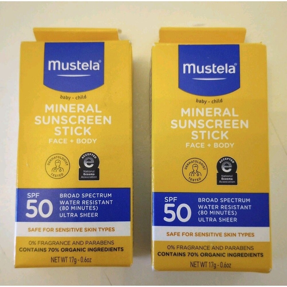 Lot of 2 Mustela Baby Child Mineral Sunscreen Stick SPF 50 Broad Spectrum 0.6 oz
